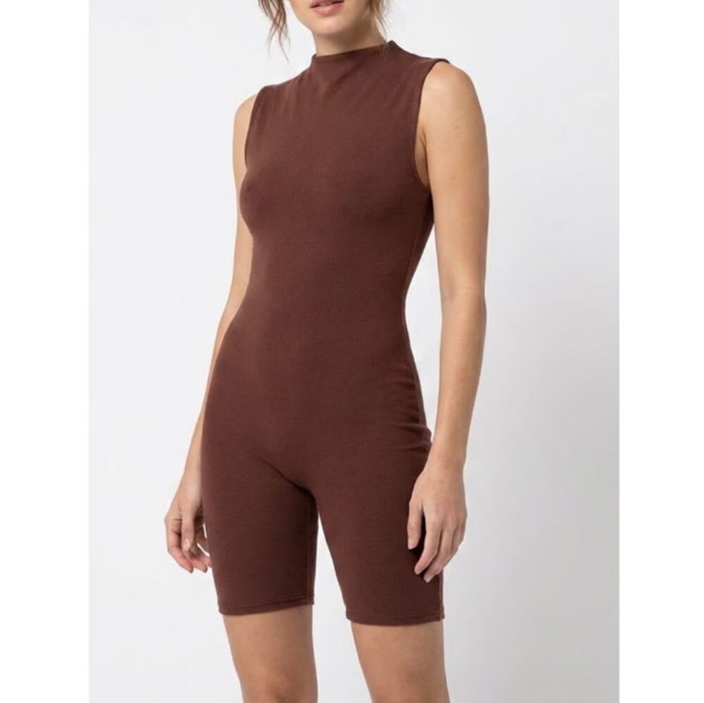 NEW Naked Wardrobe Baby Mama Women's Brown Sleeveless Mock Neck Romper Size XL